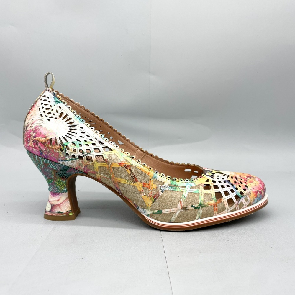 LArtiste Spring Step Womens 41 9.5 Saldana Pumps Floral Leather Scalloped Heel